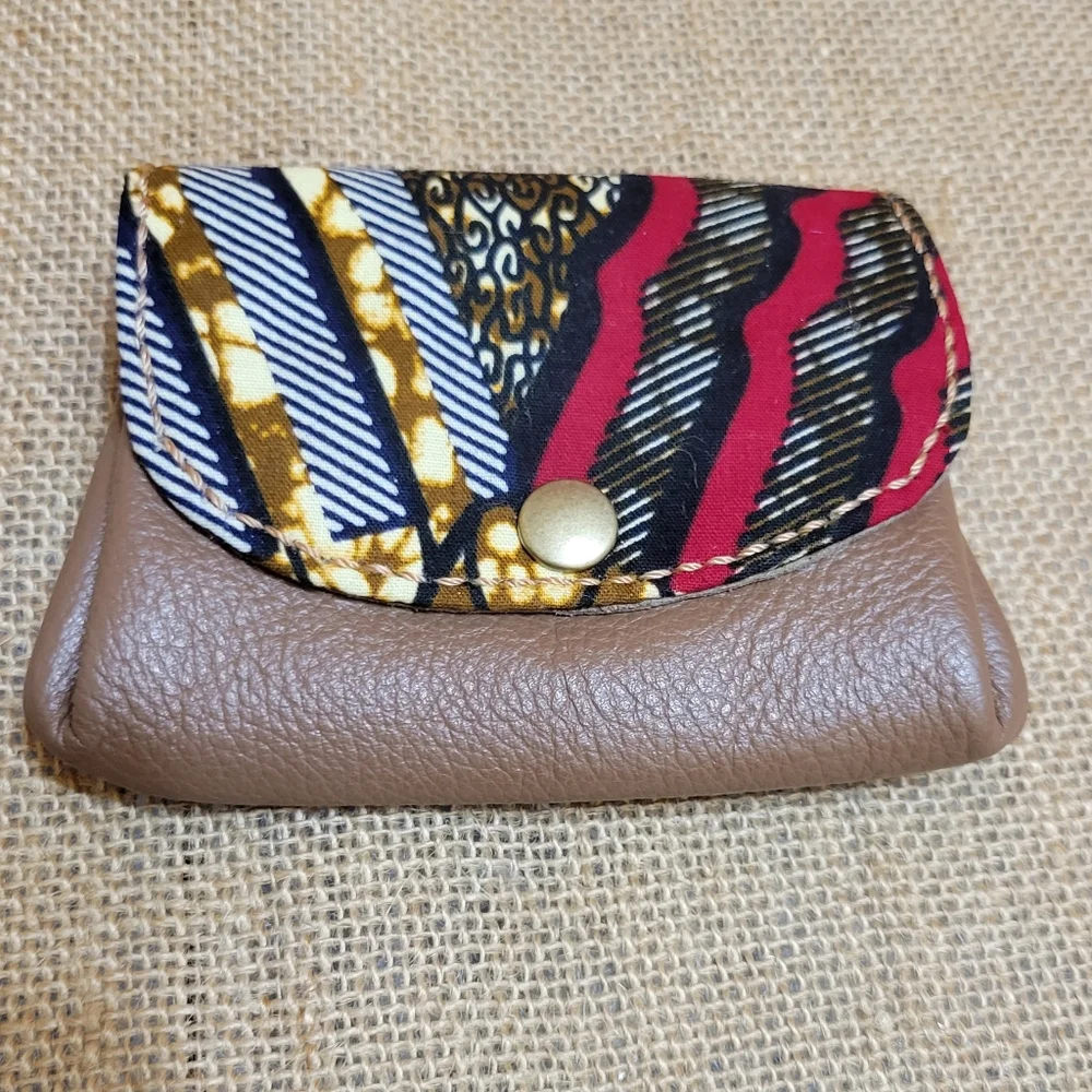 African print fabric and leather accordion handmade wallet.
